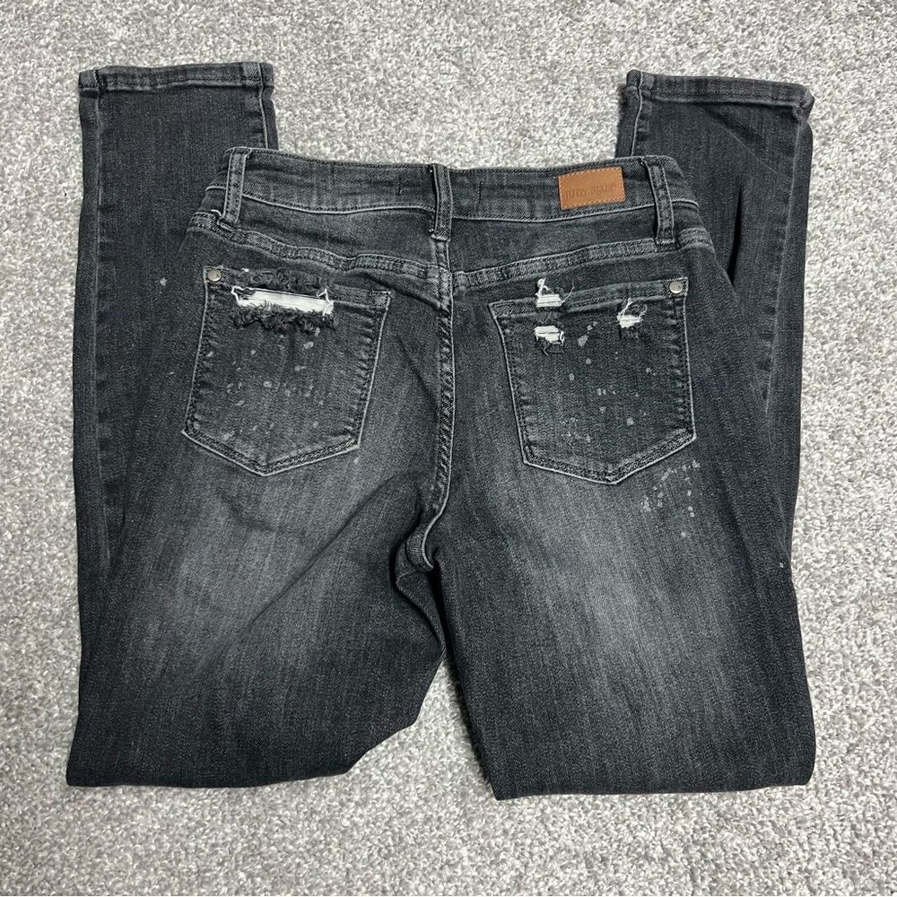 Judy Blue Jeans 5 27 Black Wash Boyfriend Fit Destroyed Bleach Splattered - Picture 9 of 9